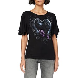 Spiral Direct Women's Raven Heart - Boat Neck Bat Sleeve Top Black Regular Fit T - Shirt, Black (Black 001), 20 (Manufacturer Size:XL)