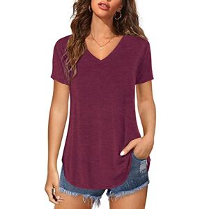 Florboom T Shirts for Women Vneck Short Sleeve Summer Tops Casual Loose Tee, Burgundy 16 18