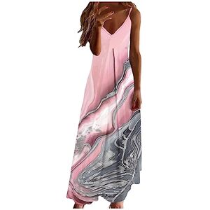 Summer Dresses for Women UK Sale Clearance Spaghetti Straped Sleeveless V Neck Maxi Dress Tie Dye Gradient Color Print Loose Flowy Beach Party Sun Dresses