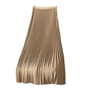 Funaloe Pleated Skirts for Women Satin Dress Plus Size Dress Plain Skirt Large Versatile Skirt Pure Color Skirt All-Match Skirt Champagne Gold M
