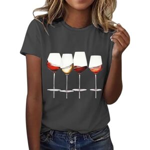 Generic Short Sleeve Blouse for Women UK Wine Glass Print Round Neck Tops Ladies Summer Baggy T Shirts Casual Dressy Going Out Tunics