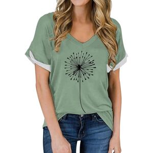 CreoQIJI Shirt Women's Short Sleeve T-Shirts Short Sleeve V-Neck T-Shirts for Women Fashion Tops Trendy Lightweight Soft Casual Summer Outfits Skull Pullover Women, Green, XXL