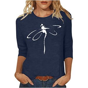 Ladies Tops Summer Sale Clearance! Womens Tops Clearance 3/4 Sleeve Lightweight Workout Tee Blouses Dragonfly Painting Pattern Print Round Neck T Shirt Top Comfy Outgoing Lounge Tunic Trendy Tshirt S-5XL