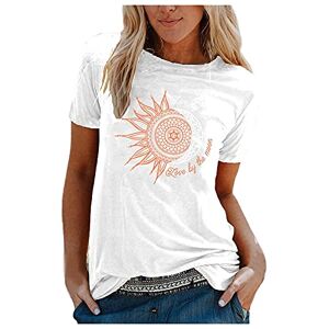 Clodeeu Ladies Print T Shirts Short Sleeve Crewneck Blouse Summer Casual Tops Loose Fit Tees for Holiday Daily Travel White