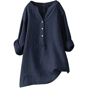 vohiko Tops for Women UK Summer Cotton Linen Blouse, Womens Button Down Shirt Long Sleeve Dress Shirts Wrinkle Free Collar Formal Dress V Neck Blouses Tops Navy