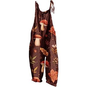 PRiME AnnSemo Jumpsuits for Women UK Summer Trendy Lace Up Adjustable Sleeveless Pants Wide Leg Suspender Rompers Ladies Loose Pant Mushroom Print Casual Workout Overalls with Pockets