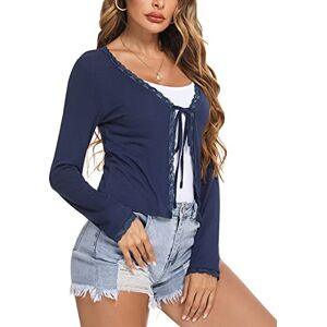 NC Women Lightweight Elegant Lace Long Sleeve Open Front Cropped Bolero Cardigan Top Women's Lace Shrug Elegant Round Neck Cardigans Navy L