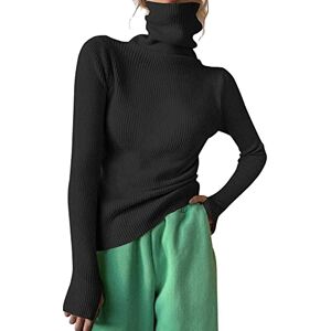 2023 A-Fashion New Women Turtleneck Ribbed Knit Sweater Top Thumb Hole Long Sleeve Mock Neck Solid Slim Fit Casual Knitted Jumper Mens Cardigan Black