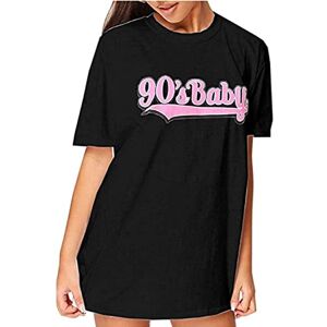 Fashionwise Womens Short Sleeve 90'S Baby Slogan Print T-Shirt Ladies Oversized Baggy Top (8, Black)