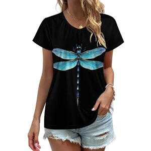 Songting Dragonfly Womens V Neck T Shirts Cute Graphic Short Sleeve Casual Tee Tops L