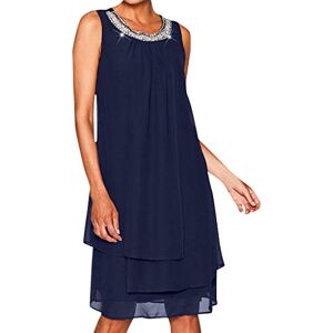 Summer Halter Dress Sleeveless Casual Size Party Women Sequin Chiffon Swing Plus O-Neck Summer Dress Women's Dress Cotton Maxi Dress for Women (Dark Blue, L)