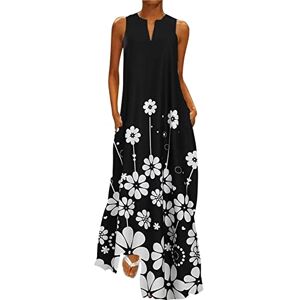 Clearance Sale Maxi Dresses for Women UK Women Summer Casual Sleeveless Print V Neck Maxi Loose Dress Boho Beach Long Sundress with Pockets Wedding Dresses for Bride Sales