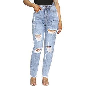 Fashion Star Womens Ripped Distressed High Waisted Faded Wide Leg Denim Skinny Jeans MKB9211295 Blue Small (UK 8)