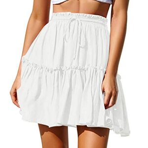 Janly Clearance Sale Skirt for Women, Women Casual Print Ruffles A-Line Pleated Lace Up Bandage Short Skirt, for Holiday Summer (White-3XL