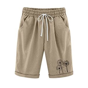 Generic Women Summer Casual Shorts Plus Size Knee Length Shorts High Waisted Casual Shorts Drawstring Elastic Beach Workout Shorts Loose Fit Long Shorts with Pockets (1C-Khaki, XL)