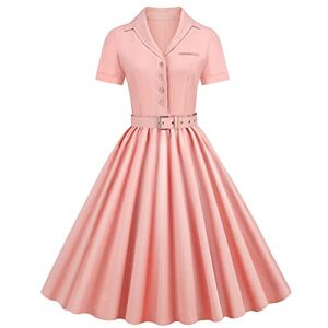 50s Dresses for Women UK, Vintage Classy 50s Style Cocktail Audrey Hepburn Short Sleeve Peter Pan Collar Rockabilly Retro Swing Dress A Line Midi Summer Party Dress Ball Prom Gown Pink S