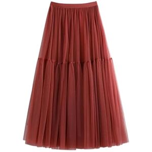 SZEHGLJP skirt Tulle Skirt Women Large Swing Fluffy High Waist Mid Length Cake Mesh Fairy A-line Mesh Long Skirts For Women-rust Red-waist 60-106cm