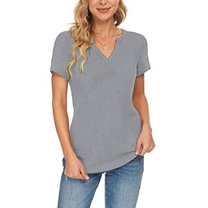 Clearance!Hot Sale!Cheap! Women's Waffle Knit Tops Short Sleeve V Neck T Shirts Solid Color Tunic Top Plus Size Ladies Casual Summer Blouse Comfy Tops for Work Office T-Shirt UK Clearance