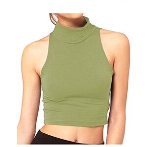 Womens Sleeveless Plain Polo HIGH Neck Crop TOP T-Shirt Turtle Vest 8-14 (UK 6, Khaki)