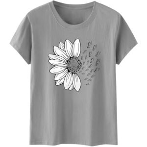 Generic Sunflower Print Tops for Women UK Summer Round Neck Short Sleeve T Shirts Ladies Casual Baggy Blouse Dressy Elegant Tunics