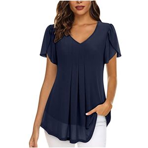 Warehouse Clearance Bargains Sale Uk Womens Clothes Sale Clearance Black Friday & Cyber Monday Deals AMZ Clearance UK Women's Tunic Tops Short Petal Sleeve V Neck Pleated Blouse Top Chiffon Double Layers Mesh Shirts Casual Dressy Longline Blouses Shirts f