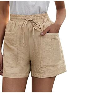 Womens Shorts 0315a12294 FunAloe Linen Shorts for Women UK Plus Size 22-24 High Waisted Casual Summer Ladies Shorts Women Loose Wide Leg Pants Straight Pants Cotton Down Wide-Leg Pants High Waist Pants Down and Sports Beige