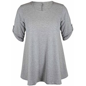 Purple Hanger New Womens Plus Size Stretch Fit Round Neck Plain Button Tops Ladies Three Quarter Turn Up Sleeve T-Shirt Top Light Grey Size 20