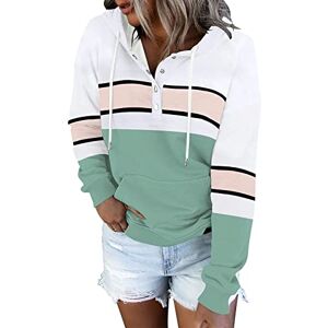 HZMM Hoodies Female Womens Color Block Hoodies Tops Long Sleeve Casual Drawstring Button Down Pullover Sweatshirt With Pocket Recycled Polyester Pajamas