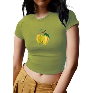 Betrodi Women Y2k Short Sleeve Baby Tees E Girls Cute Graphic Print Crop Top Slim Fit T-Shirts Vintage Aesthetic Cloth Summer (2518 Green, L)