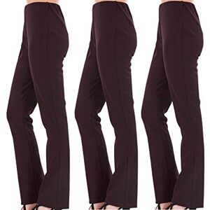 Vr7 Ladies (Pack of 3) Stretch Bootleg Trousers Ribbed Women Bootcut Elasticated Waist Pants Work WEAR Pull ON Bottoms Plus Sizes 8-26 (UK 14/29" Regular Inside Leg, Brwon+Brown+Brown)