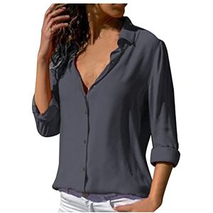 Generic Business Shirts for Women UK Long Sleeve Solid Colour Button Down Collared Neck Shirts Ladies Summer Casual Loose Fit Tunics Dressy Going Out Blouse Grey