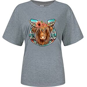 LOPILY Wild Hair Dont Care Funny Farmer Scottish Highland Cow T-Shirt Just A Girl Who Loves Highland Cows T Shirt Cute Girls Gift T-Shirt A-Grey