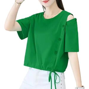 Gyios t shirt Tops Woman Solid Short Sleeve Cotton Baggy T Shirt For Women Summer Outfit Off Shoulder Fashion Women's Clothing-green T-shirt-2xl