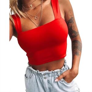 NSLFA camisole tops for women Square Neck Sleeveless Summer Crop Top Women Casual Basic T Shirt Off Shoulder Cami Top-Red-S