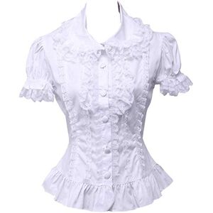 Gzxinchuan Antaina White Cotton Lace Ruffle Puff Vintage Victorian Lolita Shirt Blouse,XXL