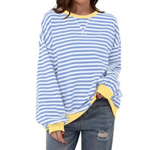 TERIVEEK Women Oversized Striped Color Block Long Sleeve Crew Neck Sweatshirt Casual Loose Pullover Y2K Shirt Top, Blue White, XL