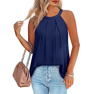 Sampeel Vests for Women Summer Tops Halter Neck Ladies Chiffon Sleeveless Tank Blue Size 22-24