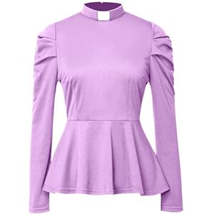 Bpurb Women's Elegant Long Sleeve Blouse Slim Fit Ruffle Hem High Neck Office Blouses Casual Tops, Light Purple, XXL