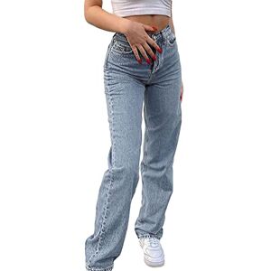 SANSIWU Womens Y2K Baggy High Waist Straight Wide Leg Ripped Jeans ButterflySolid Color Wide Leg Casual Streetwear Denim Pants (B-Light Blue, XX-Large)