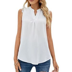 BEALIFE Women Sleeveless Blouse Solid Color Soft Shirt Office Lady Vest Summer Top Banquets Work Party Household Clothing, White, XL