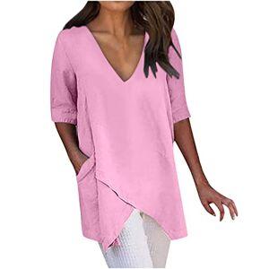 Womens Dressy Chiffon Blouses Plus Size Shirts V Neck Short Sleeve Tunic Tops Ladies Summer Casual T-Shirts Casual Solid Irregular Tee Top UK Size 24