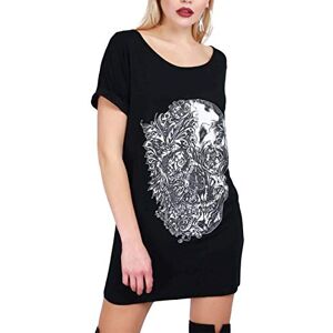 Fashion Star Womens Halloween Pink Skull Flowers Tunic Dress Scary Skull Black M/L (UK 12/14)