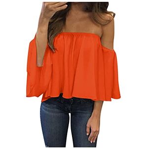 Women'S Tops_0813 Off Shoulder Tops for Women 2021 Fashion Chiffon Solid Color T-Shirts Casual Loose Fit Flowy Blouse Tees Orange