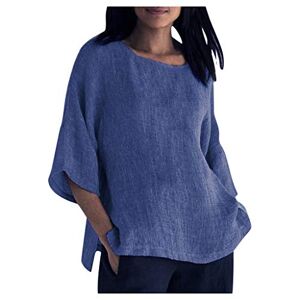 Linen Tops for Women UK Plus Size 22-24 Plain Cotton T-Shirt 3/4 Sleeve Lagenlook Shirts Round Neck Casual Loose Blouse Tee Top Summer Solid Color Tunic Tops Sale Clearance