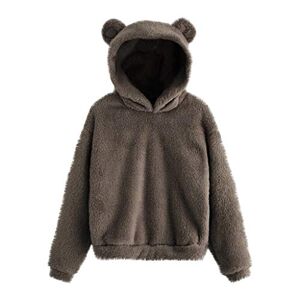 Pullover Women's Hoodie Hooded with Kawaii Cat Ears Oversize Hoodie Women's Hooded Pullover Winter Teddy Fleece Jacket Women's Plush Jacket Hoodie with Pockets Sweatshirt Oversized Cardigan gray