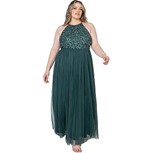 Maya Deluxe Women's Ladies Bridesmaid Maxi Dress Halter Neck Sequin Embellished Prom Graduation Wedding, Emerald Green, 6