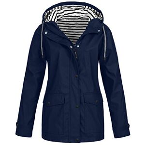 BUKINIE Womens Plus Size Raincoat Waterproof Trench Coat Outdoor Hooded Light Rain Jacket Packable Windbreaker S-5XL(Navy,Medium)