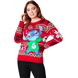 Disney Stitch Womens Christmas Jumper Crew Neck with Long Sleeves for Adults Teenagers S-2XL - Stitch Gifts for Her (Red Stitch, M)