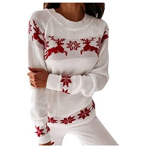 HZMM Lightweight Jumper Tops Women Autumn Winter Fashion Sweater Top Crewneck Snowflake Christmas Funny Print Pullover Knitted Top Warm Clothes (White, L)