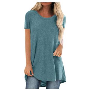 Women'S Activewear Long Sleeve Tops 2888 AMhomely Smock Tops for Women UK Plus Size Longline Lounge Shirts Round Neck Short Sleeved Long T-Shirt Blouse Ladies Evening Tops Cocktail Party Wear Formal Work Office, XXL, Blue 1